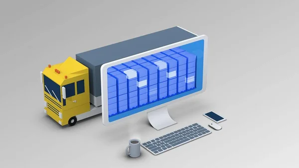 bir kargo araç üzerinden mobil röntgen denetimine gidiyor. Kargo tarama