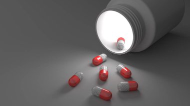 Hapı şişe kırmızı zemin üzerine