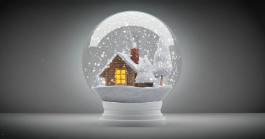 Tahta arka planda Noel kar küresi. Yılbaşı, yeni yıl hediyesi ya da sembol olarak kullanılabilir.