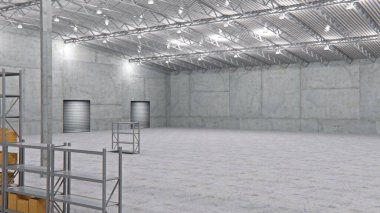 Duvarında pencere olan büyük modern depo