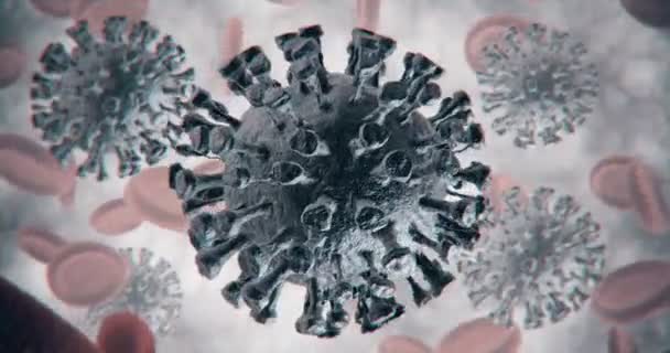 Coronavirus Primer plano de las células víricas o bacterianas — Vídeo de stock
