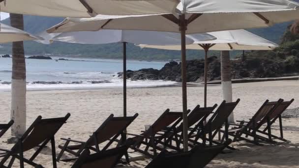 Terras bij zonsondergang op een tropisch strand — Stockvideo