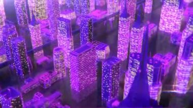 Gelecekteki şehir animasyonu neon arka plan ışıkları