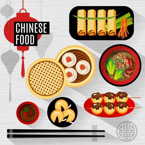 中華料理店のフラットのベクトル要素のセット — ストックベクタ