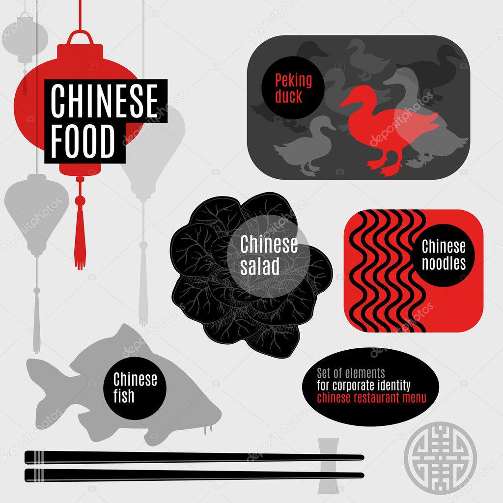 Set of flat vector elements for chinese restaurant