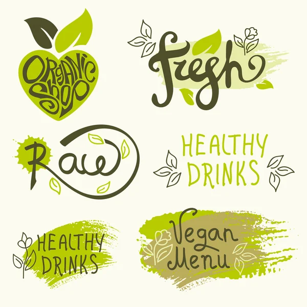 Sağlıklı organik gıda etiketleri kümesi vektör. — Stok Vektör