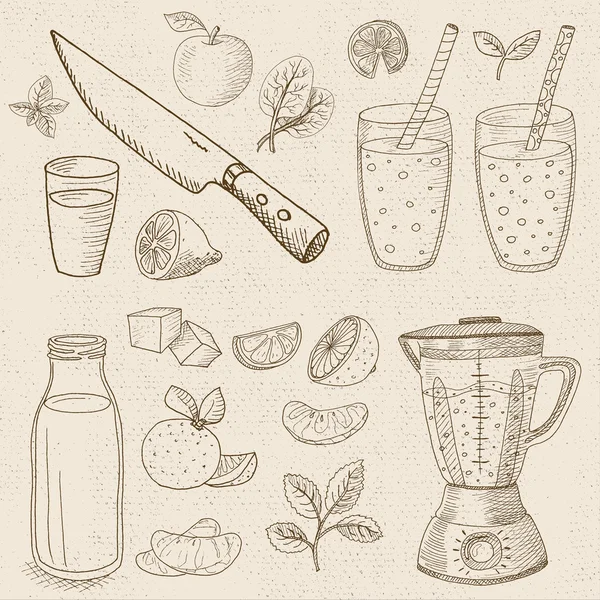 Kreideset auf einer Tafel gezeichnet Lebensmittel, Gewürze. — Stockvektor