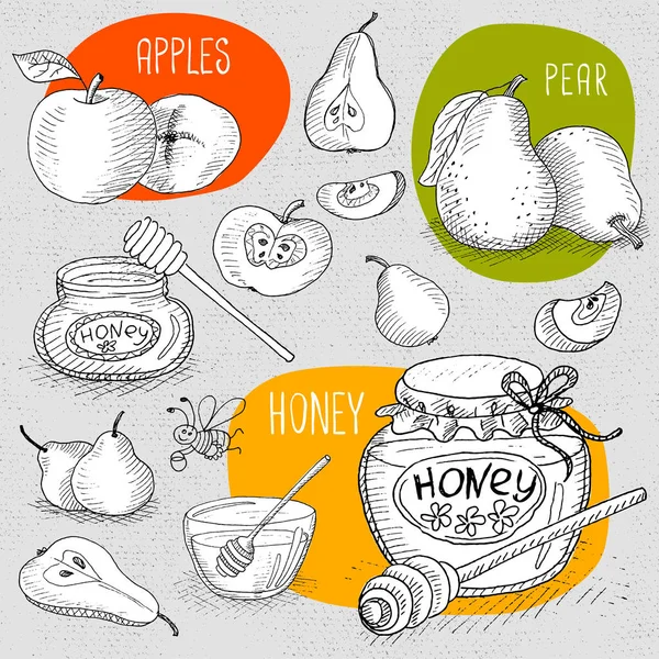 Set di gesso disegnato su un cibo lavagna . — Vettoriale Stock