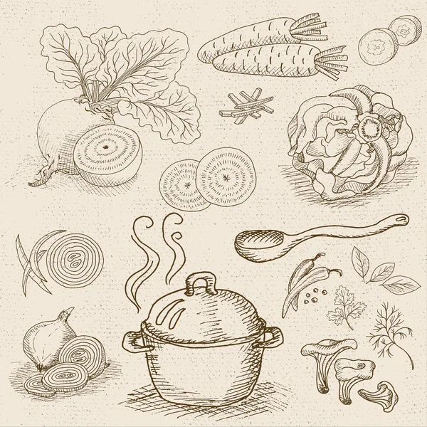 Ensemble de craie dessinée sur un tableau noir nourriture, épices . — Image vectorielle