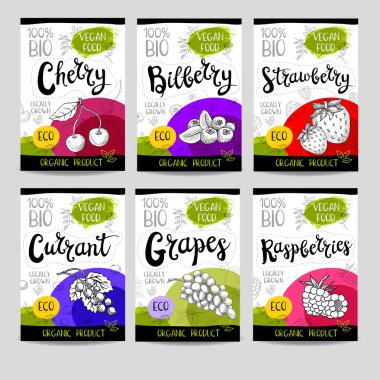 Elle çizilmiş kümesi etiketleri gıda, baharatlar.