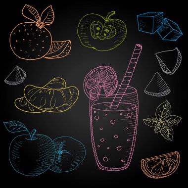 Kara tahta çizilmiş gıda maddeleri ayarla.