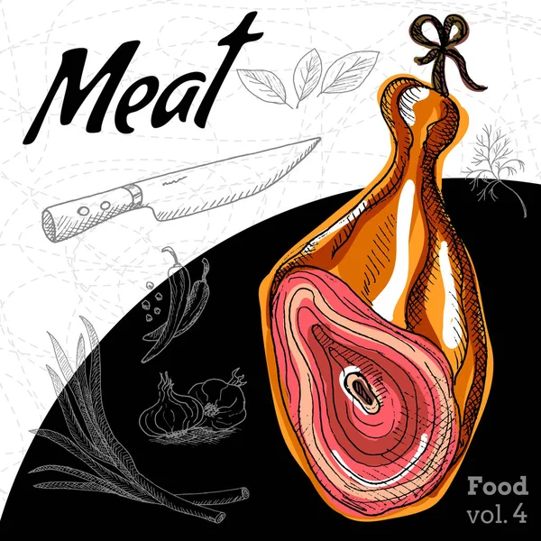 Deliciosa composición de carne de jamón . — Archivo Imágenes Vectoriales