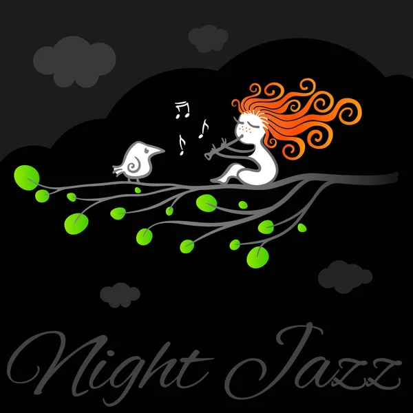 Nacht jazz vector art poster. — Stockvector