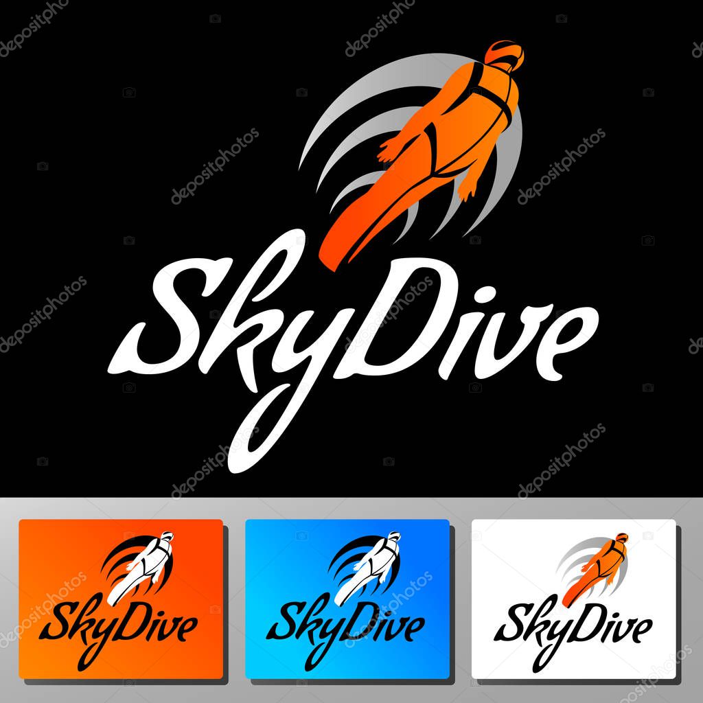 Skydive wings vector logo. Colorfull icon flat style. Winged people fly in the sky.