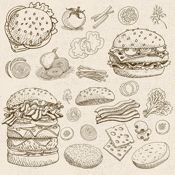 Farbkreide auf einer Tafel gezeichnet Lebensmittel — Stockvektor