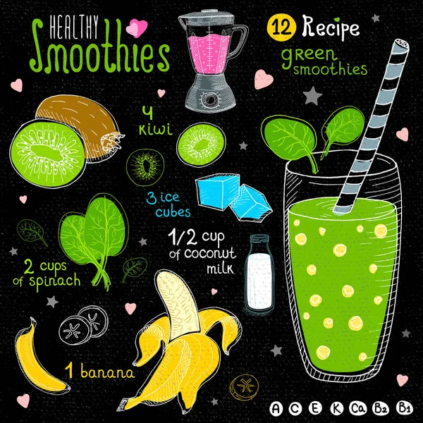 Set de recetas de batido saludable . — Archivo Imágenes Vectoriales