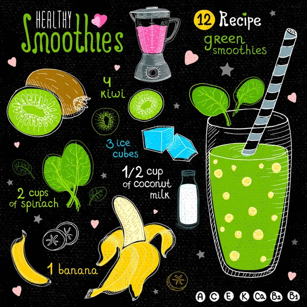 Healthy smoothie recipe set. — Stock Illustration Healthy smoothie recipe set. Royalty Free Stock Vectors