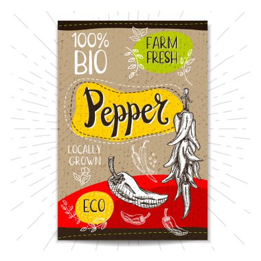 Elle çizilmiş kümesi etiketleri gıda, baharatlar.