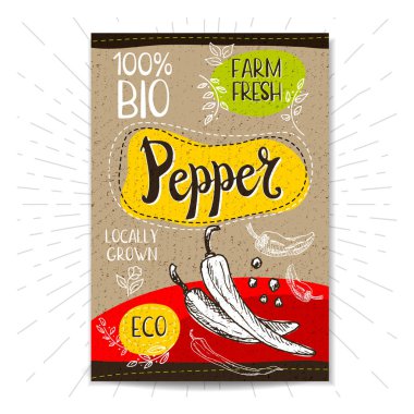 Elle çizilmiş kümesi etiketleri gıda, baharatlar.