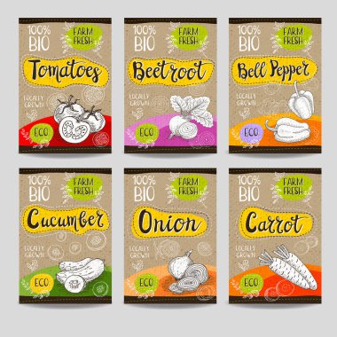 Elle çizilmiş kümesi etiketleri gıda, baharatlar.