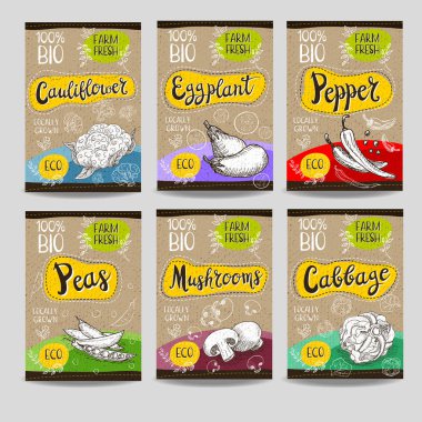 Elle çizilmiş kümesi etiketleri gıda, baharatlar.