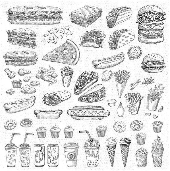 Векторный набор быстрого питания
