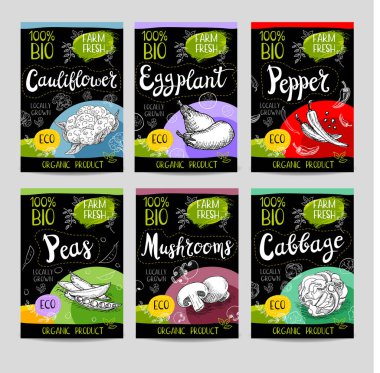 Elle çizilmiş kümesi etiketleri gıda, baharatlar.