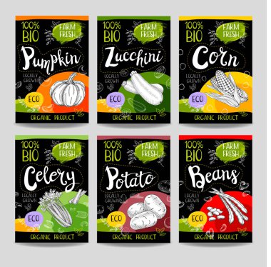 Elle çizilmiş kümesi etiketleri gıda, baharatlar.