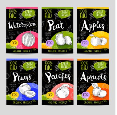 Elle çizilmiş kümesi etiketleri gıda, baharatlar.