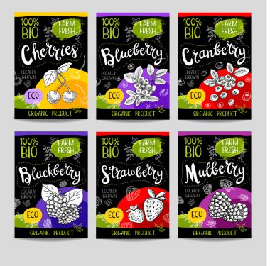 Elle çizilmiş kümesi etiketleri gıda, baharatlar.