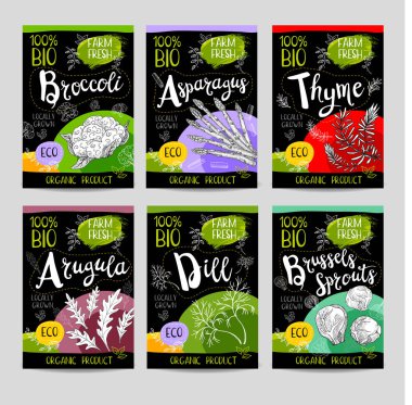 Elle çizilmiş kümesi etiketleri gıda, baharatlar.