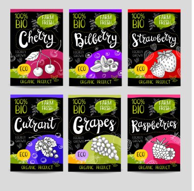 Elle çizilmiş kümesi etiketleri gıda, baharatlar.