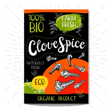 Elle çizilmiş kümesi etiketleri gıda, baharatlar.