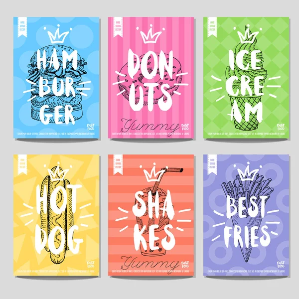 Set poster colorati fast food — Vettoriale Stock