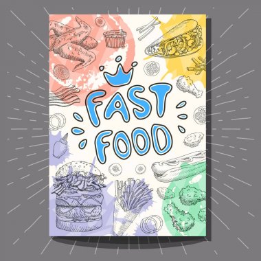 Fastfood renkli modern afiş kümesi.