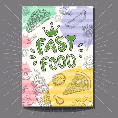 Fastfood renkli modern afiş kümesi.