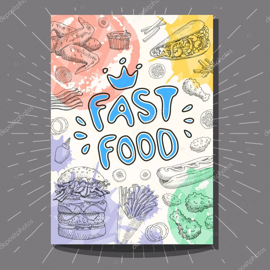 Fastfood colorful modern banners set.