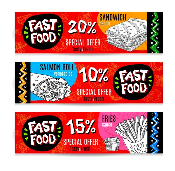 Conjunto de banners modernos coloridos Fastfood . — Vetor de Stock