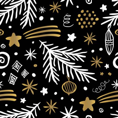 Seamless modeli altın siyah Whitw elle çizilmiş