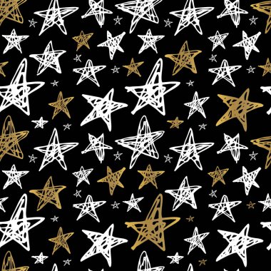 Seamless modeli altın siyah Whitw elle çizilmiş