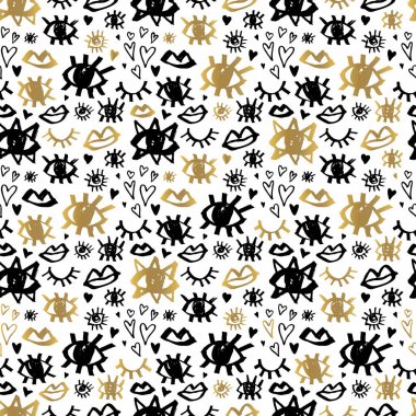 Seamless modeli altın siyah Whitw elle çizilmiş