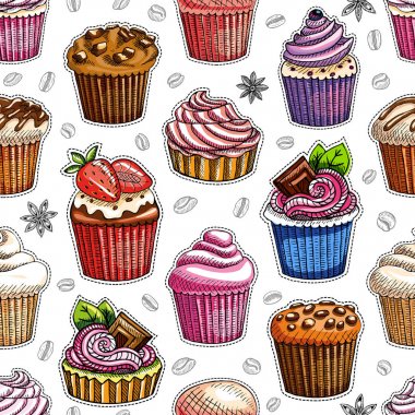 Kahve Dikişsiz desen vektör tatlı