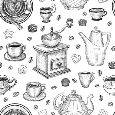 Kahve Dikişsiz desen vektör tatlı
