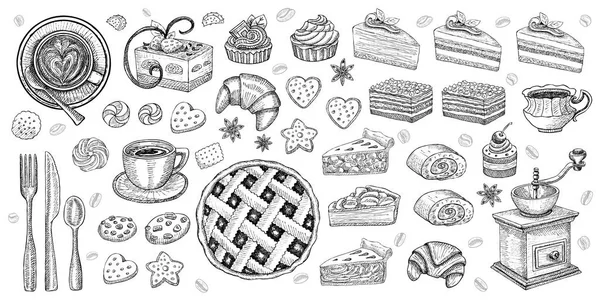 Хлебобулочные кондитерские сладости десерты предметы коллекционирования магазин поста кафе — стоковый вектор