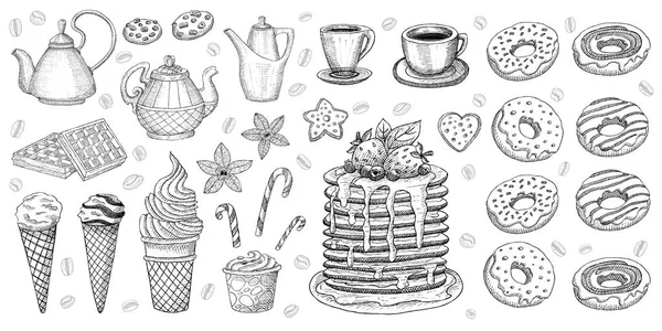 Хлібобулочні вироби цукерки десерти об'єкти колекція магазин кафе кав'ярня — стоковий вектор