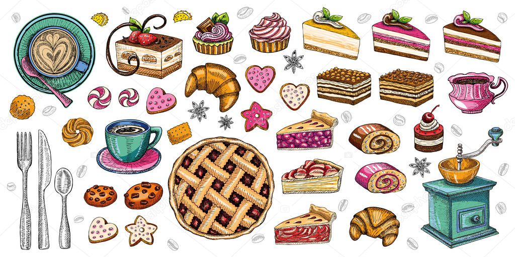 Bakery pastry sweets desserts objects collection shop cafe poste