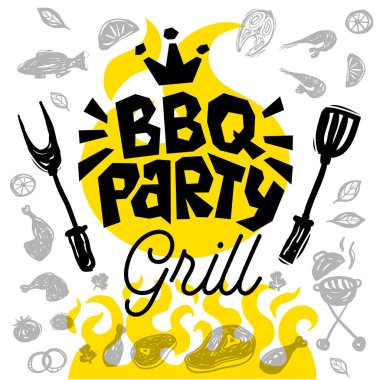 Barbekü partisi gıda poster. Barbekü şablon menü davet el ilanı d