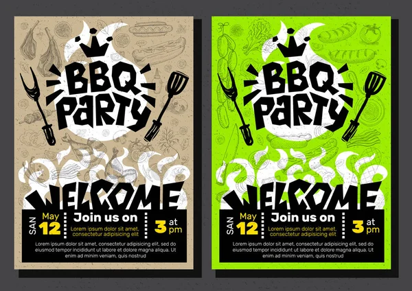 Grill party plakat żywności. Sprzętem do szablonu menu zaproszenia ulotki d — Wektor stockowy