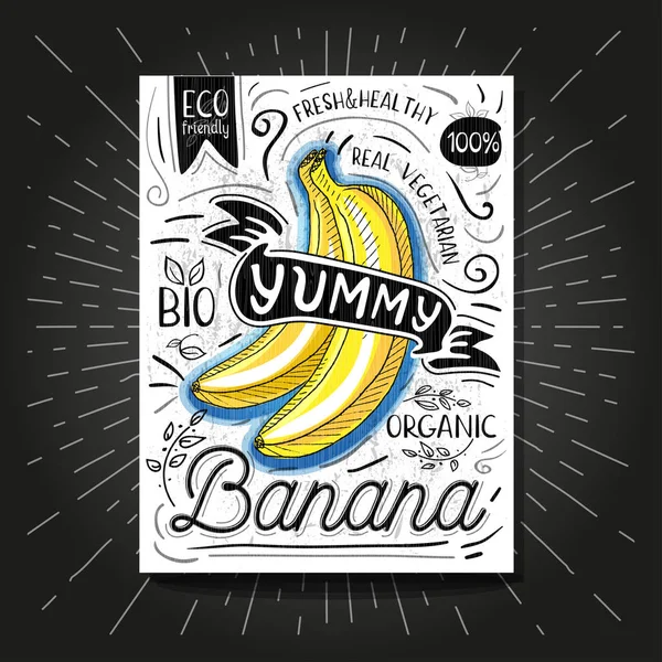 Barevné Label plakát samolepky potraviny ovoce zeleniny křídou skica styl, potraviny a koření. — Stockový vektor