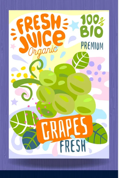 Abstract splash Food label template. Colorful brush stroke. Fruits, spices, vegetables package design. Grapes, berry, berries. Organic, fresh. — ストックベクタ